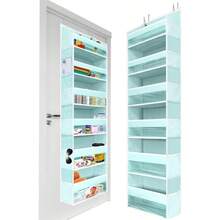 UPGRADED 1 PC Over The Door Organizer 55x14x6.7 6 Large Capacity Front And 12 Side Pockets Over Door Organizer Hanging Storage Organizer Versatile Baby Closet Organizer Baby Blue - Babyblue - View 1