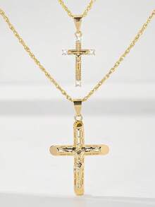 2入組簡約優雅的銅項鍊和吊墜套裝,適合送給情侶、朋友或閨蜜,日常佩戴和假期的完美選擇 - 金黃色 - 查看 14