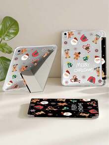 圣诞图案双面亚克力透明水晶平板电脑保护壳。适用于 iPad 11 (2025/10.9)/Air 4/5/6/7 (2025/10.2)/Pro 11/10th/9.7/10.5,以及三星 Galaxy Tab。它具有睡眠/唤醒功能和多角度可折叠支架。完美的日常保护,也是一份时尚的圣诞礼物。 - 彩色 - 查看 3