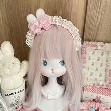 1pcs Niche Lolita Bunny Ear Lace Headband - Blue Checkered Bowknot Style, Lolita Outfit/Cute Party Accessory, Eye-Catching Personality Hair Ornament - 粉色 - 查看 10