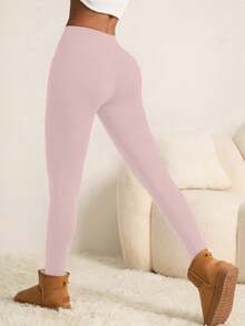 女士高腰保暖紧身裤，加厚保暖紧身裤，适合冬季运动、瑜伽等，女装 - 粉色 - 查看 4