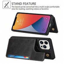 For IPhone 13 Pro Max Case With Card Holder,For IPhone 13 Pro Max Wallet Case For Women Men,Stand And Strap,Leather Shockproof Phone Case- Black{"Color_name":"A-Black"} - 多色6 - 查看 6