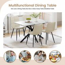 Jooli H Extendable Dining Table And Chairs Set Of 4, Easy Clean Rectangular Dining Table With Padded Chairs Durable Dining Furniture Set Suitable For Dining Room And Kitchen, White Marble Table With Linen Grey Chairs - Mesa de mármol blanco + sillas de lino gris - Ver 9