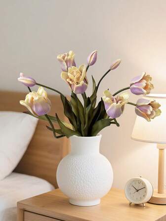 Flower Realm 5PCSArtificial Tulip Bouquet , Real Touch Soft Rubber Material – Nordic Minimalist Style, Autumn Tones, Straight Stem Design, Delicate Petals – Perfect For Home Decor, Wedding Bouquets, Holiday Arrangements, Table Centerpieces, Romantic Gifts, And Autumn Scenes.