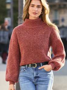 Suéter de punto de manga larga de moda para mujer, ajuste suave y holgado, nueva llegada de otoño/invierno - Rojo - Ver 8