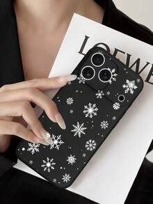 1 Piece Snowflake Floating Anti-Fall Anti-Skid Black Phone Case Protective Cover, Suitable For IPhone 17/17 Air/7 Pro/7 Pro Max, Galaxy A04/A05s/A13/A14/A15/A16/A34A5/A36/A52/A53/A54/A55/A56/S21/S22/S2S24/S25/S25 Ultra/ 6A/7A/8A/9/10 Pro X/Moto86/G85 And Other Models, Suitable As A Gift For Friends And Family