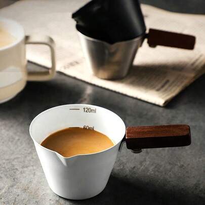 1PC 120ML Espresso Measuring Cup With Scale Stainless Steel Coffee Pouring Cup With Wood Handle Thicken Coffee Cup Barista Tool