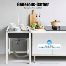 Stainless Steel Sink With Faucet,17.7*16*29.5in  Free Standing Utility Sink, Single Bowl Commercial Sink - Bạc, Đen - Xem 4