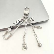 1pc Women's New Creative Letter, Heart, Key Chain, Vintage Guitar, Star Decorative Accessories, Couple Gift, Bag Charm