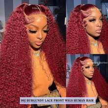 Xiayume 360 99j Burgundy Lace Front Wig Human Hair 250% Density Hidden Straps Deep Wave Wigs With Drawstring 360 Full Lace Wig For Women Pre Plucked With Baby Hair Wet And Wavy Human Hair Wig 30 Inch - S99J - 查看 6