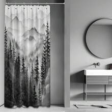 Black And White Forest Small Shower Curtain Stand Up Stall Shower Curtains Rv Narrow Nature Rustic Woodland Pine Tree Bathroom Decor, Waterproof Cloth Fabric With Hooks 36''W X 72''L{"Color_name":"BlackandWhite","Size_name":"36\"Wx72\"L(Packof1)"} - 多色9 - 查看 3