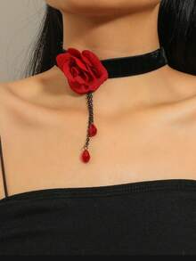 1pc New Arrival European & American Style Teardrop Gold Lace Necklace, Versatile Choker For Women - White - View 10
