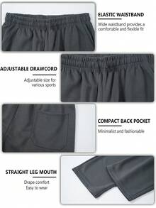 Blueplus Men's Casual Solid Color Elastic Drawstring Sports Pants,Baggy Pants,Joggers For Men,All Season,Men Fall Clothes - Màu xám đen - Xem 5