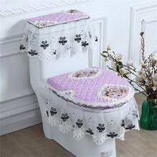 Universal Fit Toilet Seat Cover Set With Lace Edge Decorative Toilet Seat Protector Toilet Lid Cover Warmer - Màu tím hoa cà - Xem 2