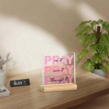 Home Decor  1pc Pink Acrylic "Prayer" Ornament – Christian Desk Decor With Inspired Scriptures, Religious Gift For Women, Birthday & Christmas Home Office Decoration