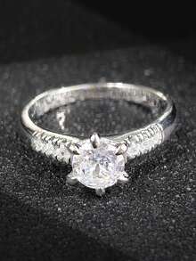 MOONSO 1 pieza Anillo de mujer elegante y romántico de moda, sólido, con 6 garras y circonita cúbica redonda incrustada, versátil para compromiso, fiesta y uso diario R524