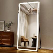 21"X64" LED Full Length Mirror Rounded Corner Floor Mirror With Dimming & 3 Color Lighting