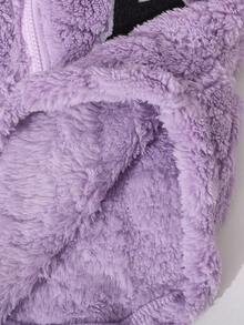 Toddler Girls Half-Zip Stand Collar Fleece Jacket, Heart Embossed Texture Letter A Applique Pullover, Comfortable Long Sleeve Casual Winter Set - Purple - View 6