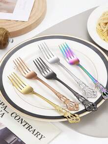 4/8/16pcs Vintage Palace Style Dessert Spoon & Fork Set, High Quality Stainless Steel Oatmeal Spoon, Coffee Spoon, Yogurt Spoon, Salad Fork, Elegant Silverware Suitable For Home, Kitchen, Restaurant, Cafe, Party, Dishwasher , Mirror Polished