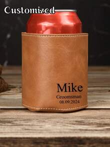 1pc Custom Personalized Leather Can Cooler, Custom Beer Bottle Leather Case, Custom Waist-Mounted Can Beverage Bottle Leather Case, Custom Bachelor Party, Groomsman Proposal Gift, Bridesmaid Beer Bottle Holder, Perfect For Anniversary, Birthday, Christmas, Valentine'S Day, Halloween, Mother'S Day Or Father'S Day, Grand Opening, Graduation Ceremony, Camping Gift, Custom, For Her, Boyfriend, Family, Friends - Multicolor - View 4
