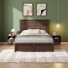 Full/Queen/King Size Platform Bed Frame With 49.2" Wooden Headboard, Farmhouse Bed Frame, Noise Free, Easy Assembly, No Box Spring Needed - Brown - View 5