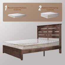 Full/Queen/King Size Platform Bed Frame With 49.2" Wooden Headboard, Farmhouse Bed Frame, Noise Free, Easy Assembly, No Box Spring Needed - Brown - View 9