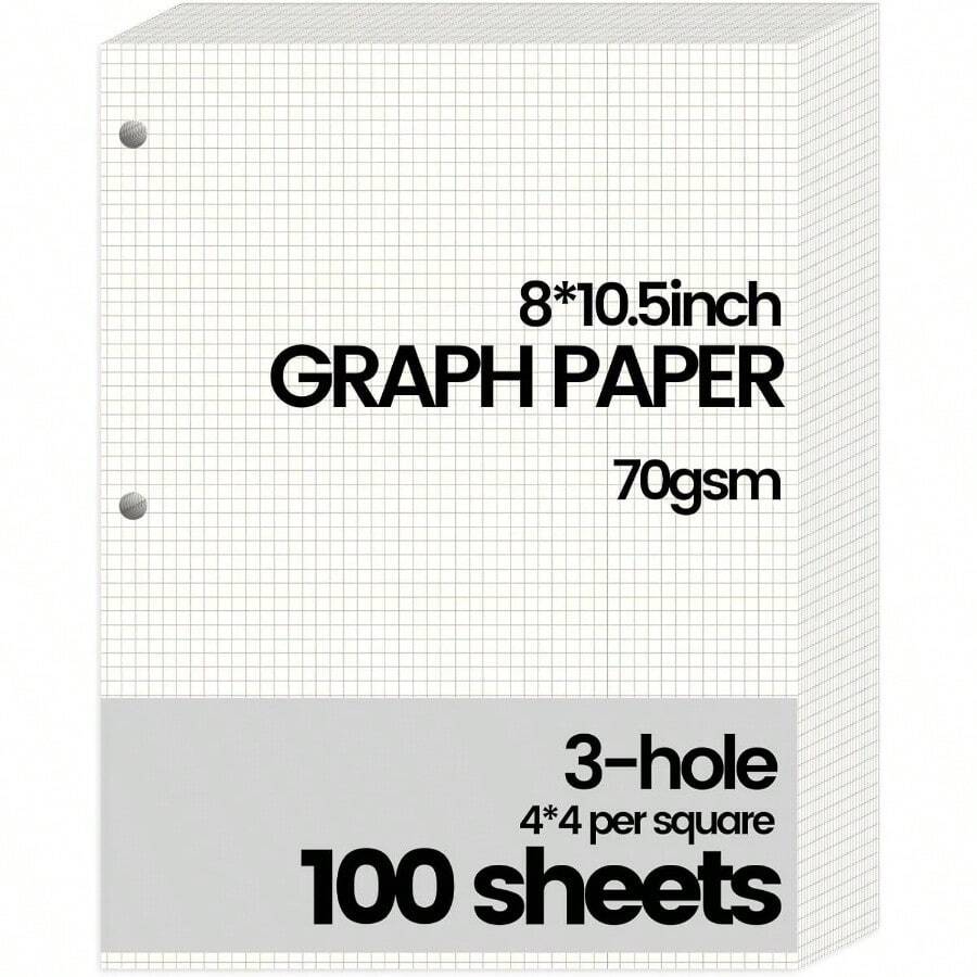 4x4 Graph Paper, Loose Leaf Notebook 8x 10.5, Quad Ruled Math Grid ...