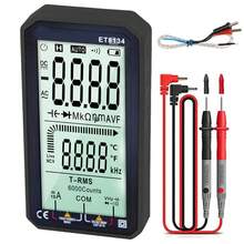 Probador de multímetro digital de rango automático, ET8134 Multímetro Digital Multifunción 10A 600V LCD Multímetro Automático con Función de Alarma - Negro - Ver 3