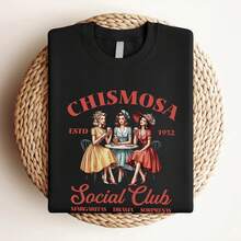 180g pure Cotton Chismosa Social Club T Shirt Latina Chisme Mexicana Retro Mexican Margarita Cafe Latin Funny Hispanic  Casual Stretched graphic Versatile streetwear Print Round Neck Short Sleeve women fashion Women Top Graphic Tees Slightly Summer Soft - Negro - Ver 3