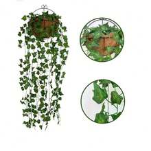 Kit Vaso + 3 Pendentes  Canto de Parede Fibra de Coco para Plantas naturais e artificiais Suporte de Canto Decorar - Verde - Visão 2