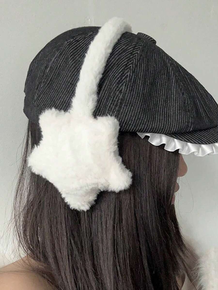 1个女士时尚可爱韩版星形耳罩，多功能骑行耳罩，适合寒冷天气，秋冬季白色耳罩 - 白色 - 查看 1