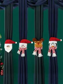 Fivela de cortina de Natal em formato de boneco de desenho animado para decoração de casa, decoração natalina para quarto e sala.