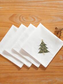 100% 涤纶面料，刺绣圣诞餐巾，绿色和金色松树图案，适用于圣诞节家居装饰，高端精致刺绣工艺，适合清洁污垢和油污，方形厨房布，餐桌，书桌，梳妆台，家居装饰，客厅，卧室，庭院，室内和室外，露营，别墅，节日，聚会，橱柜，家庭聚会，节日装饰，餐厅，派对和婚礼装饰，1 件/2 件/4 件餐巾