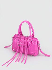 1 chiếc túi tote vuông phong cách retro punk Y2K màu hồng dưa hấu, phối nhiều mảnh vải, đính đinh tán kim loại, khóa kéo trang trí, quai xách đôi bằng chất liệu PU cổ điển, dây đeo có thể điều chỉnh, khóa kéo. Túi có quai xách đôi đính đinh tán, dây đeo vai có thể điều chỉnh, khóa kéo. Túi đeo chéo nữ sang trọng, kín đáo, đựng được điện thoại, ví đựng thẻ, phù hợp cho sử dụng hàng ngày, du lịch và mua sắm. - Màu Hồng  Dưa hấu - Xem 9