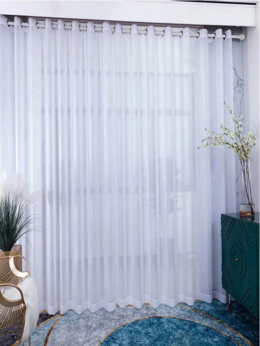 2pcs White Sheer Curtain Panels, Grey Chiffon Voile Drapes For Living Room, Bedroom, Balcony, Sheer Window Curtains