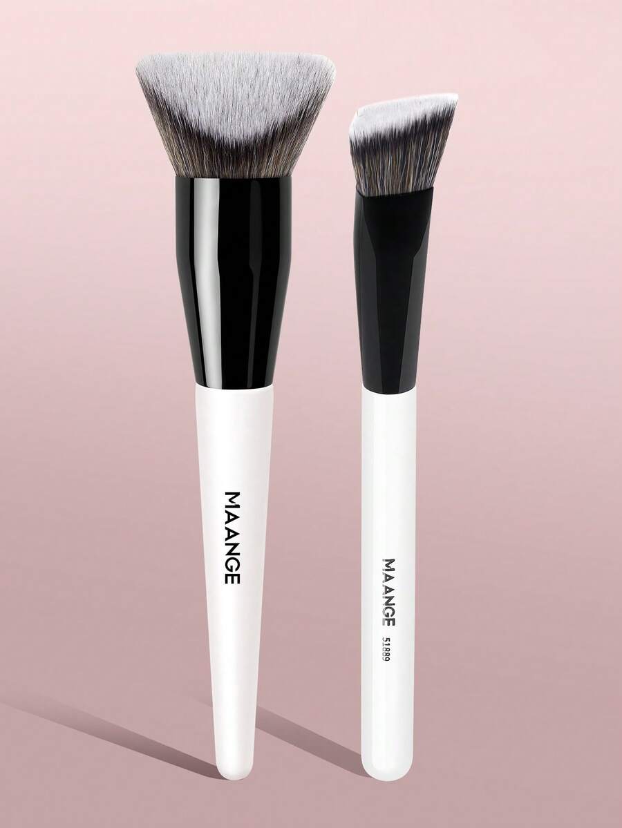 MAANGE 2 Stücke professionelles Make-up Pinsel Set, wiederverwendbar und tragbar, inklusive Foundation Pinsel, Rouge Pinsel, Concealer Pinsel, Konturpinsel, Nasenpinsel, Detail Pinsel, Puder Pinsel, geeignet für flüssige Foundation, für tägliches Make-up, als Geschenk - Schwarz und Weiss - Übersicht 1