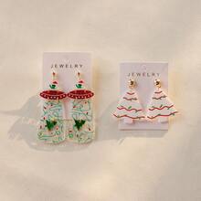 1 Pair Fashionable French Romantic Acrylic UFO & Christmas Tree Dangle Earrings, Music Festival Holiday Party Gift For Women
