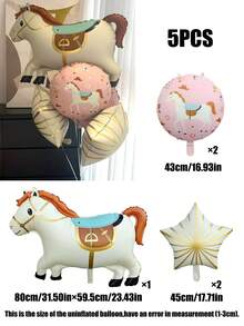 1/2/5pcs Giant Standing Cartoon Aristocratic Horse Aluminum Foil Balloons, Cute Aristocratic Horse Helium Balloons 18 Inch Round Balloon, Heart & Star Shaped Aluminum Foil Balloons, Suitable For Wedding, Engagement, Horse Racing Theme Party, Birthday Party Decoration