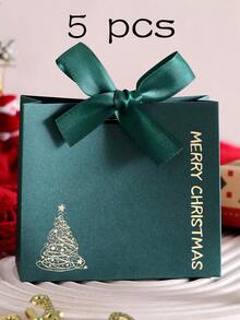 5pcs Elegant Merry Christmas Mini Gift Boxes Festive Favor Bags In Green And Red With Satin Ribbons, Perfect For Treats, Chocolates, And Small Gifts! Ideal For Holiday Parties, Christmas Celebrations, And Gift Exchanges.,Paper Box,Black Wrapping Paper,Gift Baskets;Christmas Candy Box,Gift Packaging,Gifts For Christmas;Valentines Gifts,Xmas Eve Box Gifts,Gift Christmas,Birthday,Bride,Wedding