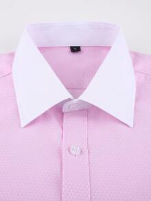 1pc Men's French Cuff Long Sleeve Formal Dress Shirt, Groom & Groomsman Wedding Party Attire, Comes With Random Cufflinks - 粉色 - 查看 4