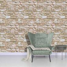 1 卷石纹自粘墙纸，防水即撕即贴可移除乙烯基装饰，适用于客厅、厨房、卧室，逼真的石砖设计，易于移除和粘贴墙纸，家具改造和美学升级，房间装饰贴纸 - 駝色 - 查看 7