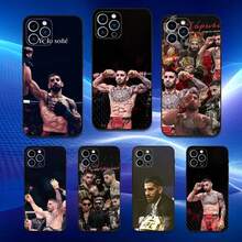 Custodia per telefono I-Ilia Fighting T-Topuria compatibile con 16, 15, 14, 13, 12, 11 Plus, Pro Max, XS, X, XR, SE, Mini, 8, 7, in morbido silicone nero, compatibile anche con custodie per iPhone 17, 17 Pro e 17 Pro Max