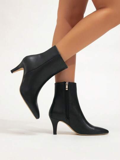 秋冬新款女士百搭保暖性感优雅细高跟尖头踝靴和高跟短靴，猫跟靴