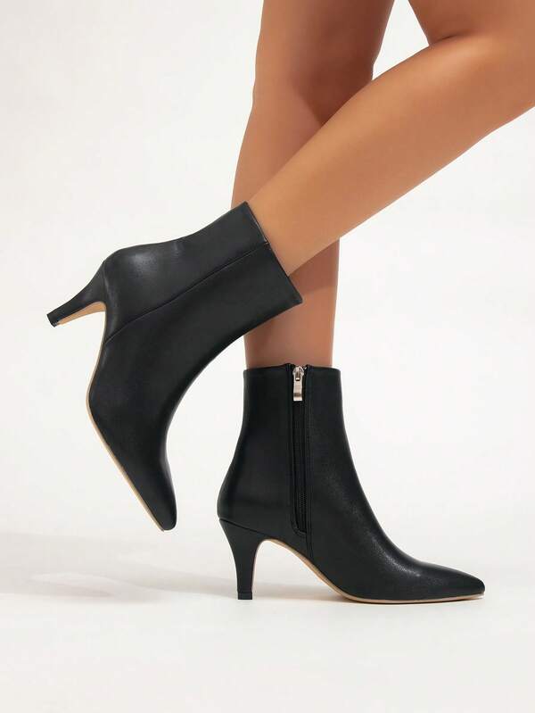 بوت كاحل نسائية جديدة متعددة الاستخدامات دافئة وأنيقة وجذابة ذات كعب عالي وأصبع مدبب، وأحذية كاحل قصيرة ذات كعب قطة