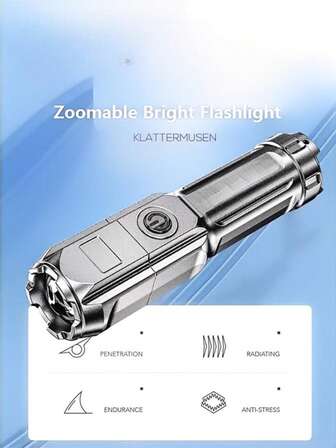 Linterna LED recargable, luz de camping de alta luminosidad y resistente al agua, lámpara de pesca con zoom ajustable y largo alcance, linterna de emergencia para el hogar con carga USB