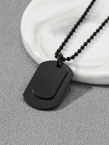 1pc Fashion Mother-Child Dog Tag Pendant Necklace, Beaded Chain Jewelry, Versatile Streetwear Accessory, Stainless Steel Dog Tag Pendant Necklace With Beaded Chain, Suitable For Men's Daily Wear