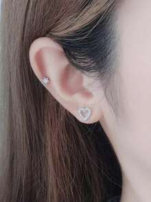 2 piezas/set Pendientes de botón elegantes con corazón de arco y circonita cúbica de acero inoxidable, pendientes de cartílago perforados, joyería para perforaciones de trago, cartílago, hélice, concha, labio, labrete, Medusa, pendientes de nariz y anillos de nariz para mujeres y hombres para decoración diaria