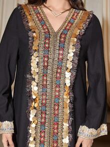 Bata suelta bordada con cuentas para mujer, color negro, para primavera - Negro - Ver 7