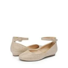 Women Ankle Strap Flats Low Wedge Heel Dressy Ballet Flats Elegant Versatile Comfortable Casual Glitter Flats Shoes - Vàng - Xem 4
