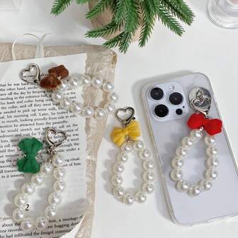 Autumn/Winter Flocked Bow Phone Lanyard, Christmas Fluffy Bow, Heart Pearl Bag & Key Chain Pendant